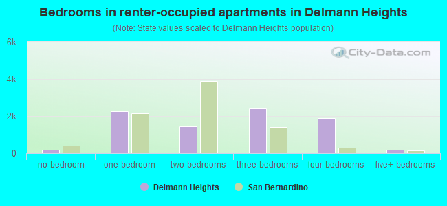 Bedrooms in renter-occupied apartments in Delmann Heights