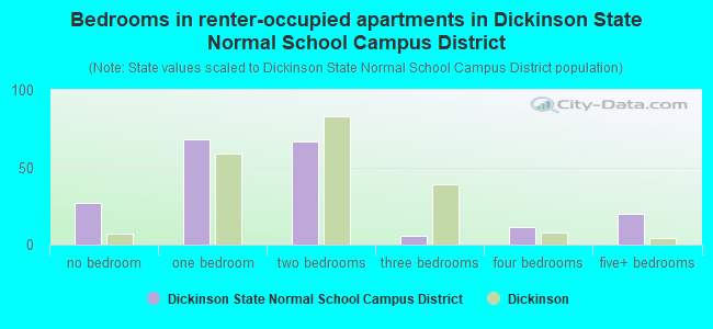 Bedrooms in renter-occupied apartments in Dickinson State Normal School Campus District