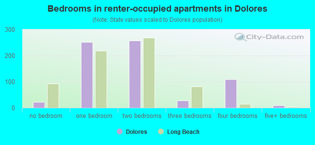 Bedrooms in renter-occupied apartments in Dolores