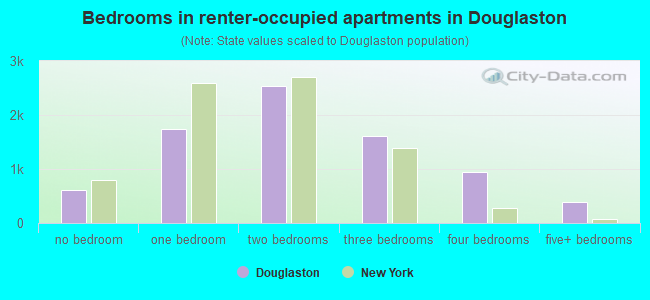 Bedrooms in renter-occupied apartments in Douglaston