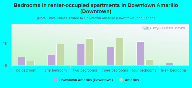 Bedrooms in renter-occupied apartments in Downtown Amarillo (Downtown)
