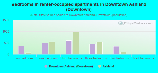 Bedrooms in renter-occupied apartments in Downtown Ashland (Downtown)