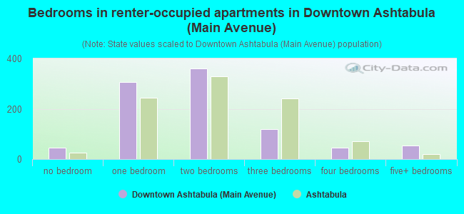 Bedrooms in renter-occupied apartments in Downtown Ashtabula (Main Avenue)