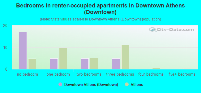 Bedrooms in renter-occupied apartments in Downtown Athens (Downtown)