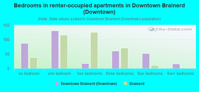 Bedrooms in renter-occupied apartments in Downtown Brainerd (Downtown)