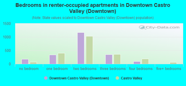 Bedrooms in renter-occupied apartments in Downtown Castro Valley (Downtown)