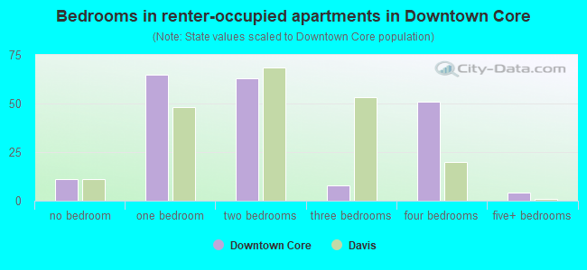 Bedrooms in renter-occupied apartments in Downtown Core