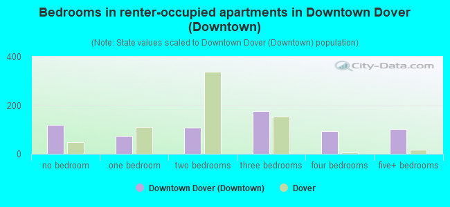 Bedrooms in renter-occupied apartments in Downtown Dover (Downtown)