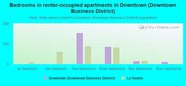 Bedrooms in renter-occupied apartments in Downtown (Downtown Business District)