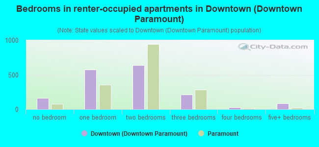 Bedrooms in renter-occupied apartments in Downtown (Downtown Paramount)