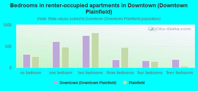 Bedrooms in renter-occupied apartments in Downtown (Downtown Plainfield)