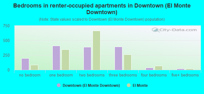 Bedrooms in renter-occupied apartments in Downtown (El Monte Downtown)