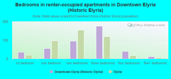 Bedrooms in renter-occupied apartments in Downtown Elyria (Historic Elyria)