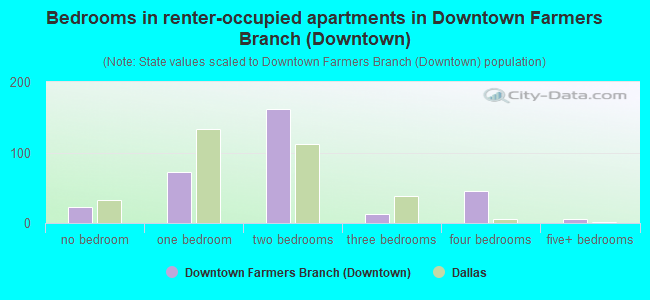 Bedrooms in renter-occupied apartments in Downtown Farmers Branch (Downtown)