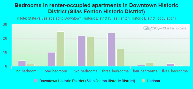 Bedrooms in renter-occupied apartments in Downtown Historic District (Silas Fenton Historic District)