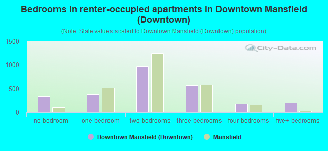 Bedrooms in renter-occupied apartments in Downtown Mansfield (Downtown)