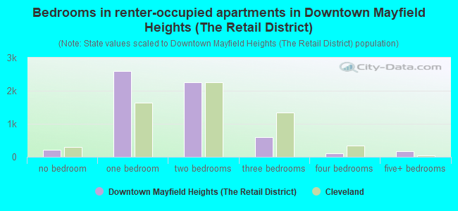 Bedrooms in renter-occupied apartments in Downtown Mayfield Heights (The Retail District)