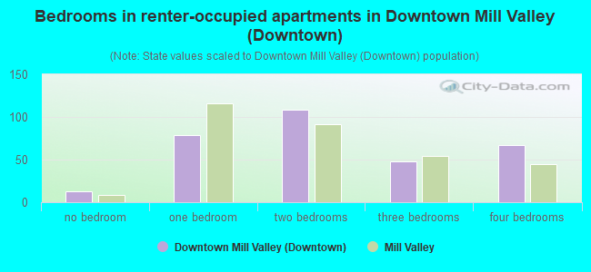 Bedrooms in renter-occupied apartments in Downtown Mill Valley (Downtown)