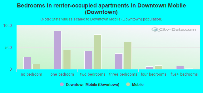 Bedrooms in renter-occupied apartments in Downtown Mobile (Downtown)