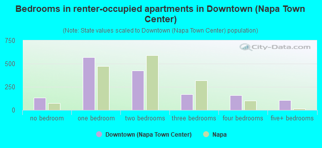 Bedrooms in renter-occupied apartments in Downtown (Napa Town Center)