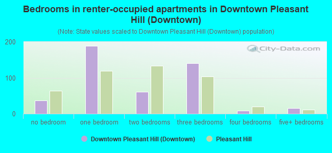 Bedrooms in renter-occupied apartments in Downtown Pleasant Hill (Downtown)