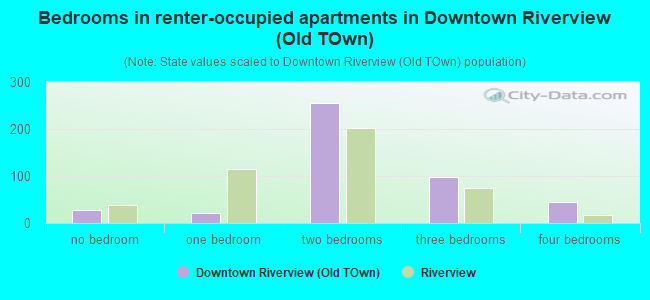 Bedrooms in renter-occupied apartments in Downtown Riverview (Old TOwn)