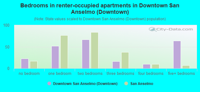Bedrooms in renter-occupied apartments in Downtown San Anselmo (Downtown)