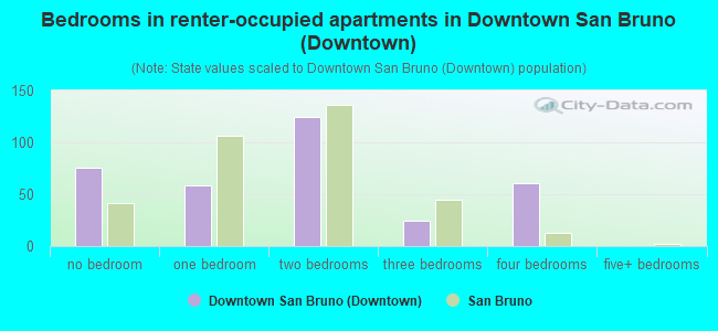 Bedrooms in renter-occupied apartments in Downtown San Bruno (Downtown)