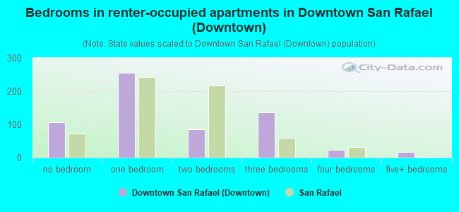 Bedrooms in renter-occupied apartments in Downtown San Rafael (Downtown)