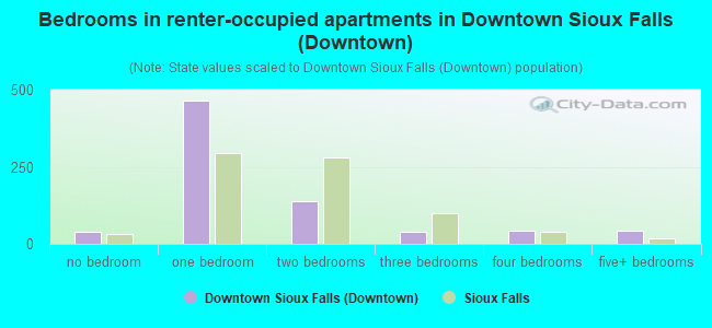 Bedrooms in renter-occupied apartments in Downtown Sioux Falls (Downtown)