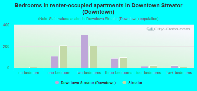 Bedrooms in renter-occupied apartments in Downtown Streator (Downtown)