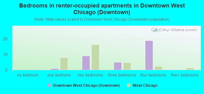 Bedrooms in renter-occupied apartments in Downtown West Chicago (Downtown)
