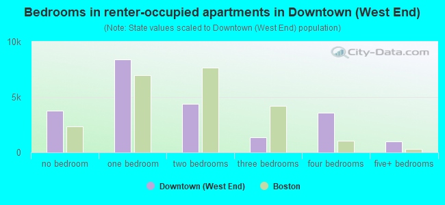 Bedrooms in renter-occupied apartments in Downtown (West End)