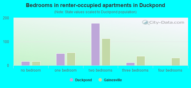 Bedrooms in renter-occupied apartments in Duckpond