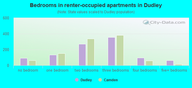 Bedrooms in renter-occupied apartments in Dudley