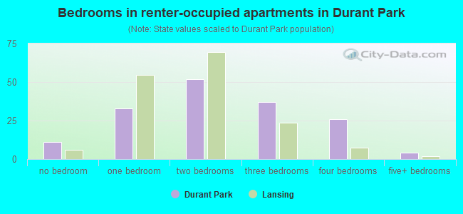 Bedrooms in renter-occupied apartments in Durant Park