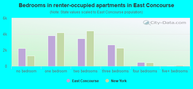 Bedrooms in renter-occupied apartments in East Concourse