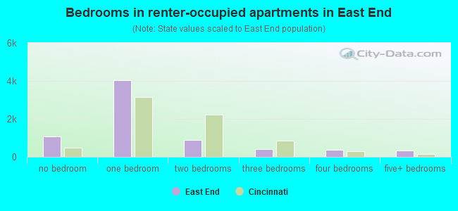 Bedrooms in renter-occupied apartments in East End