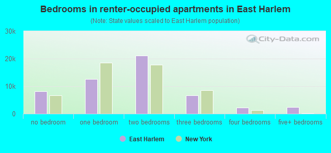 Bedrooms in renter-occupied apartments in East Harlem