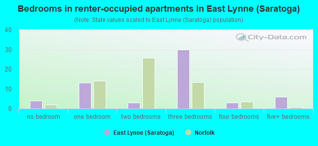 Bedrooms in renter-occupied apartments in East Lynne (Saratoga)