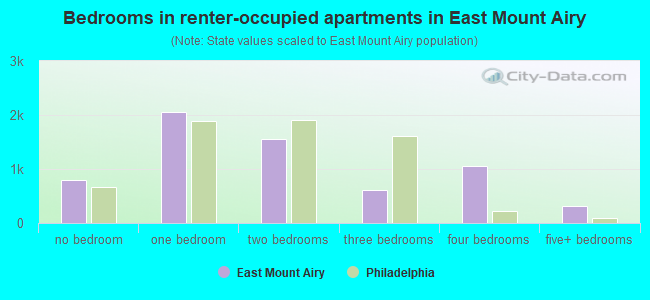Bedrooms in renter-occupied apartments in East Mount Airy