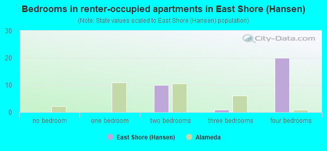 Bedrooms in renter-occupied apartments in East Shore (Hansen)