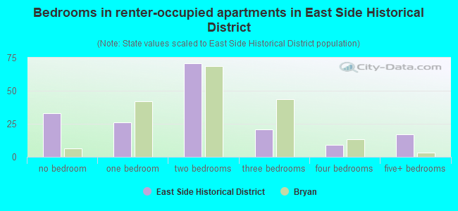 Bedrooms in renter-occupied apartments in East Side Historical District