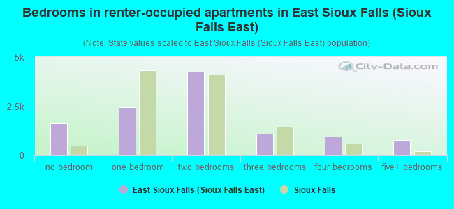 Bedrooms in renter-occupied apartments in East Sioux Falls (Sioux Falls East)