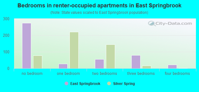 Bedrooms in renter-occupied apartments in East Springbrook