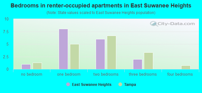 Bedrooms in renter-occupied apartments in East Suwanee Heights
