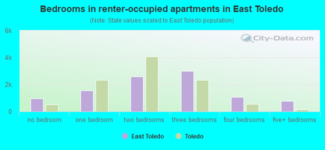 Bedrooms in renter-occupied apartments in East Toledo