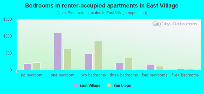 Bedrooms in renter-occupied apartments in East Village
