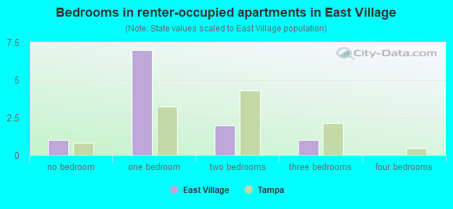 Bedrooms in renter-occupied apartments in East Village