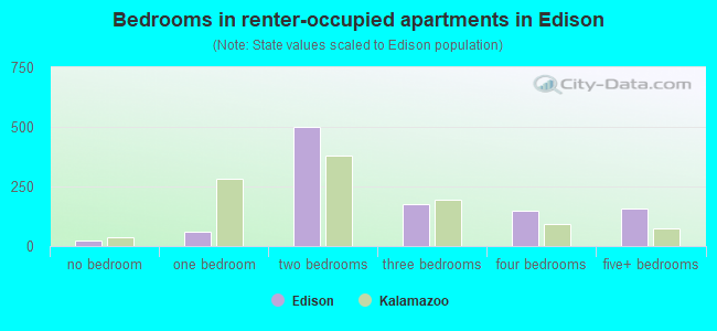 Bedrooms in renter-occupied apartments in Edison